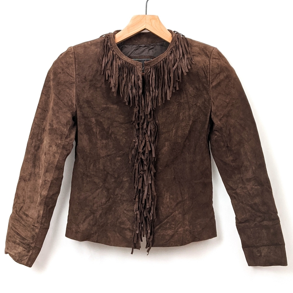 Adler Collection Suede Jacket Fringed Leather Western Cowgirl Boho Brown Lined S